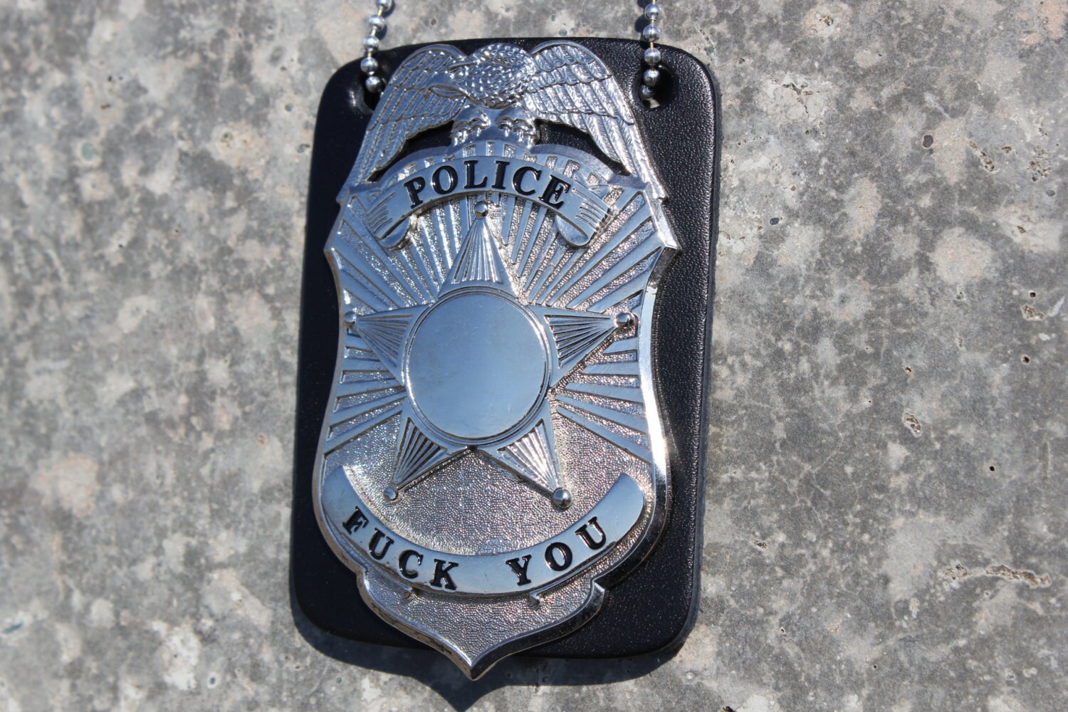 Funny Police Badge With Leather Backing And Chain By Semifold 5723