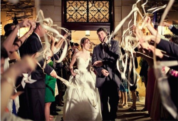 50 Wedding Wands triple streamers with bells. Ribbons and/or lace your choice of colors Il_570xn