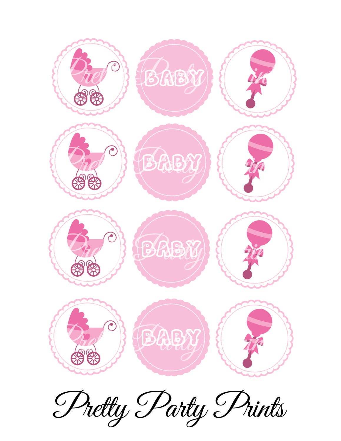 Printable Cupcake Toppers Baby Shower Pink by PrettyPartyPrints