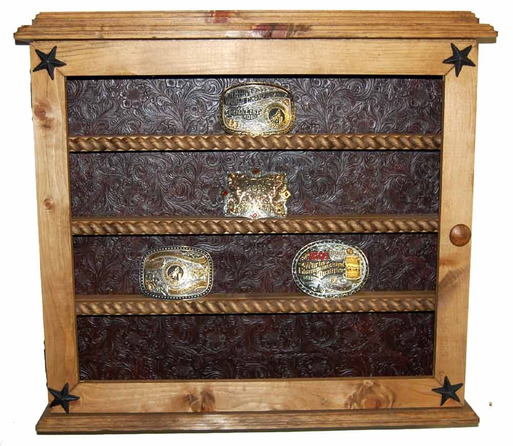 Rustic Glass Door Western Buckle Display Holds 20 Trophy