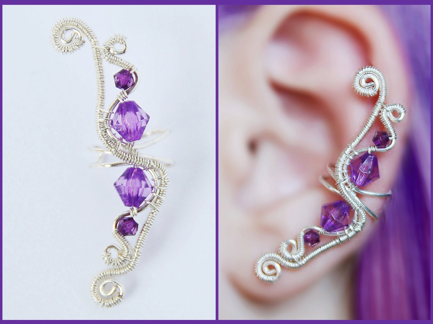 purple EAR CUFF with acrylic crystals perfect for gift