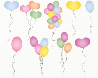 Digital Balloon Clip Art, Party Clipart, Digital Heart Balloon Clipart ...