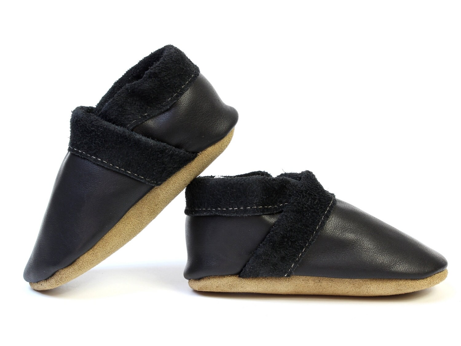 Baby Boy Leather Slipper Shoes SoftSole black Size 3 7