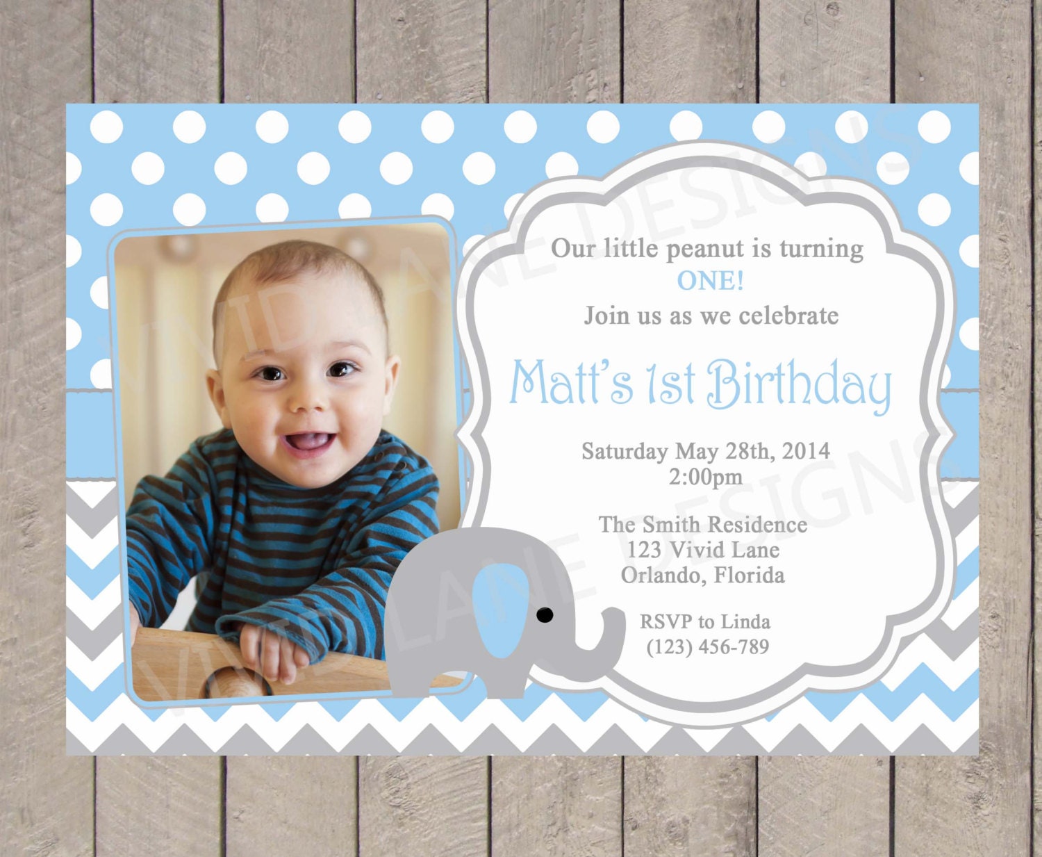 Elephant Birthday Invitations Boy 3