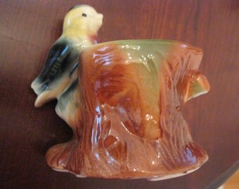 NEW LOWER PRICE! Vintage Bird on a Stump Planter
