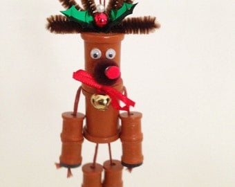 Wooden Spool Reindeer Christmas Ornament