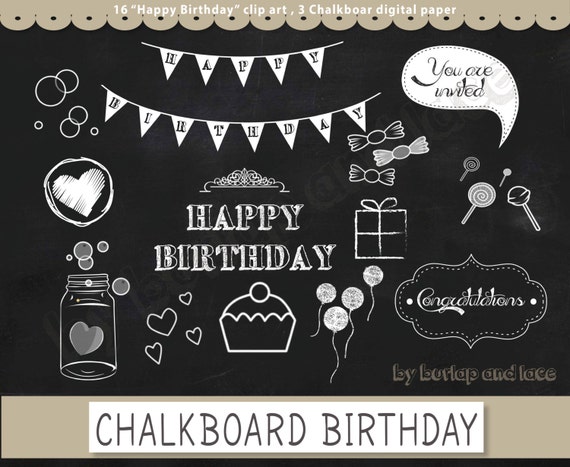 Items similar to Clip arts chalkboard Happy Birthday clip arts ...