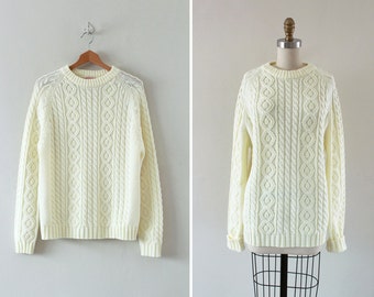 cream cable knit sweater / fisherman's sweater / vintage cable knit sweater
