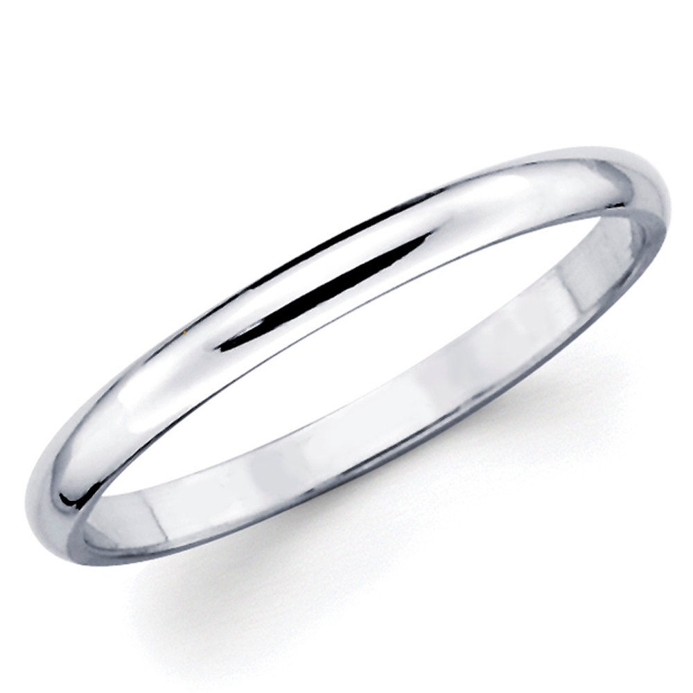 14K Solid White Gold 2mm Plain Wedding Band Ring