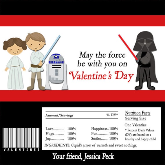 Valentine Star Wars Jedi Candy Bar Wrapper Party Favor Digital File or Printed FREE SHIPPING