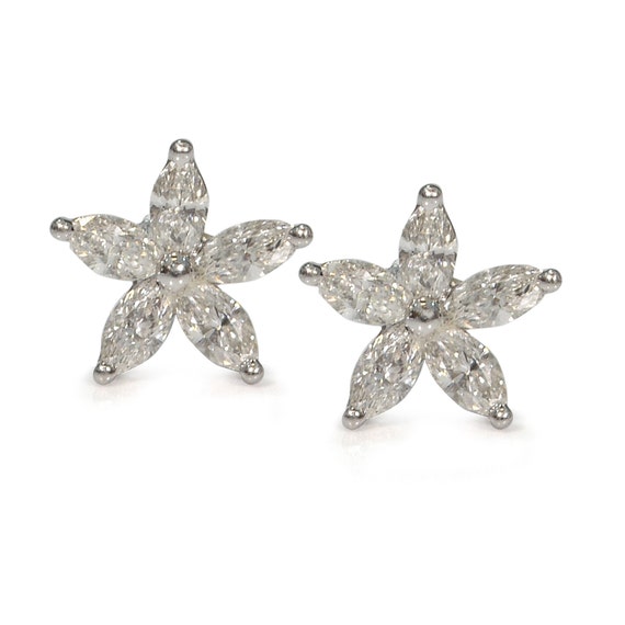 Items similar to 14k White Gold and Diamond Flower Earrings on Etsy