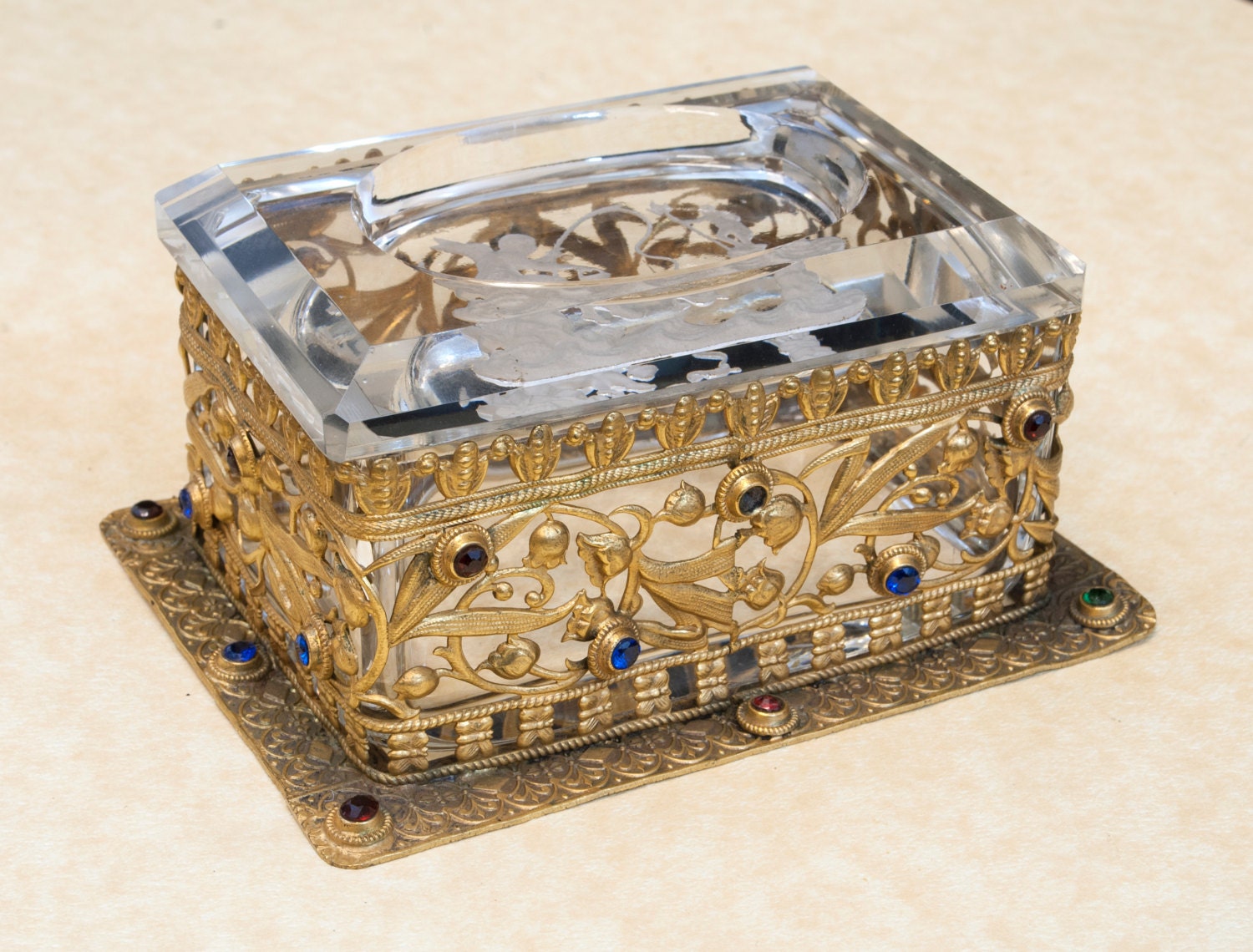 Vintage 1950's Cut Crystal Jewelry Box by JewelryWanderlust