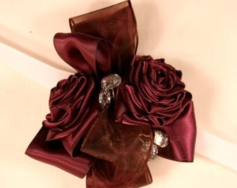 Satin Rose Wrist Corsage With Crystals