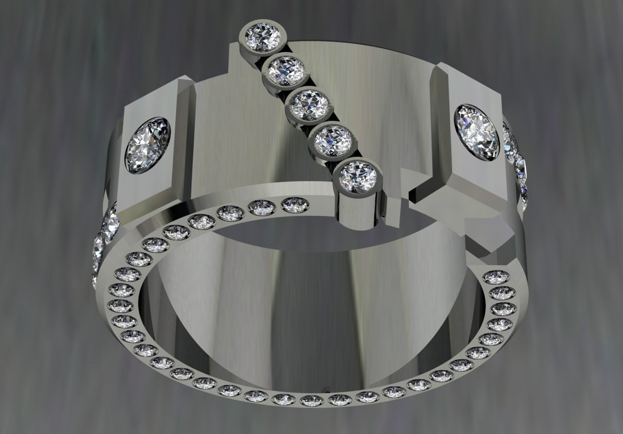 black diamond white gold mens wedding band