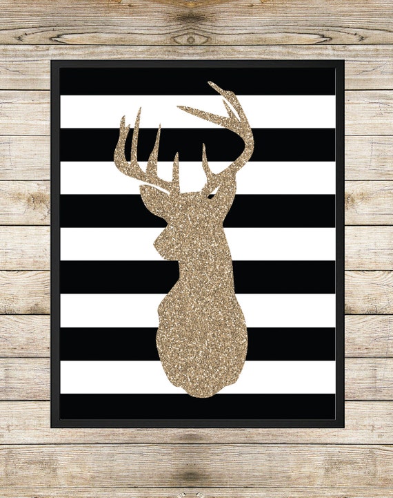 Items similar to Printable Art, Gold Glitter Deer Head Art, Deer