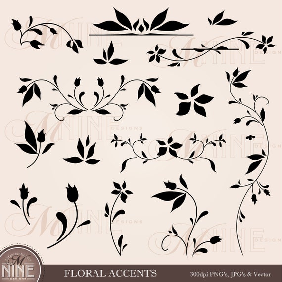 FLORAL ACCENTS Clip Art Design Elements Instant Download