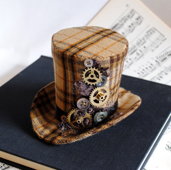 Steampunk Mini Top Hat with Gears and Buttons - Ready to Ship by BizarreNoir steampunk buy now online