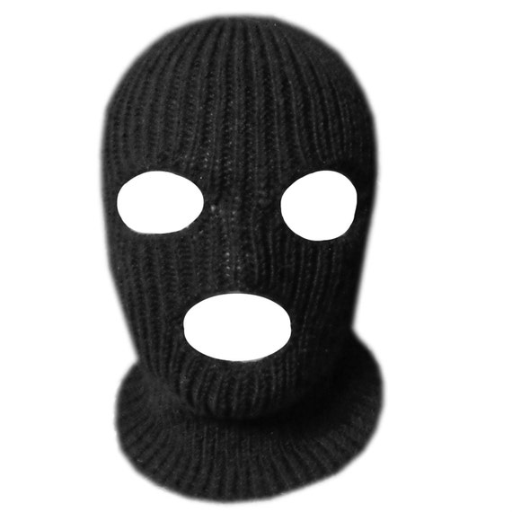 Knit Black Ski Mask For Man Handmade 3 Hole Halloween
