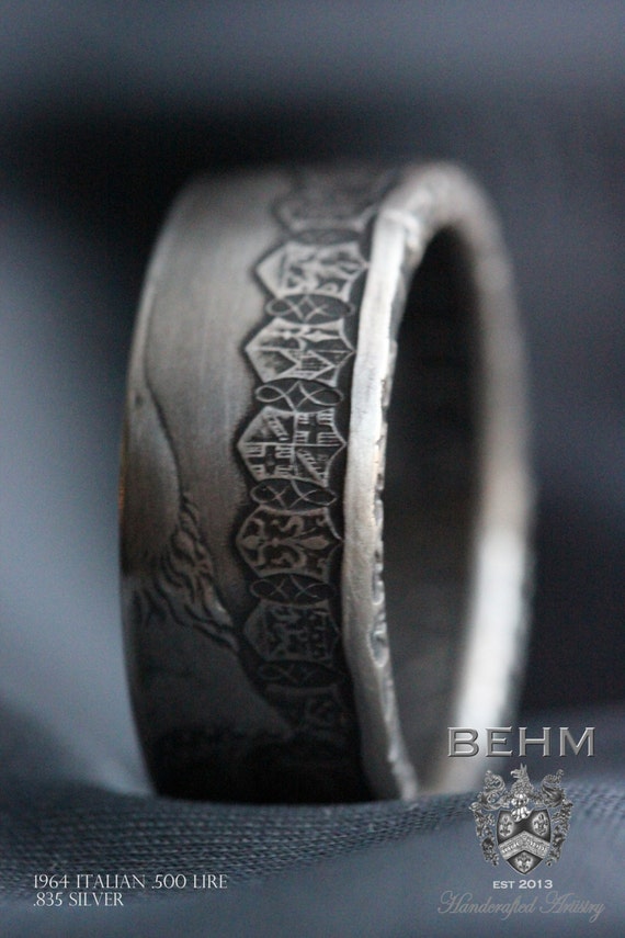 SILVER Handcrafted Coin Ring - Italian 500 Lira Coin - Please select ...