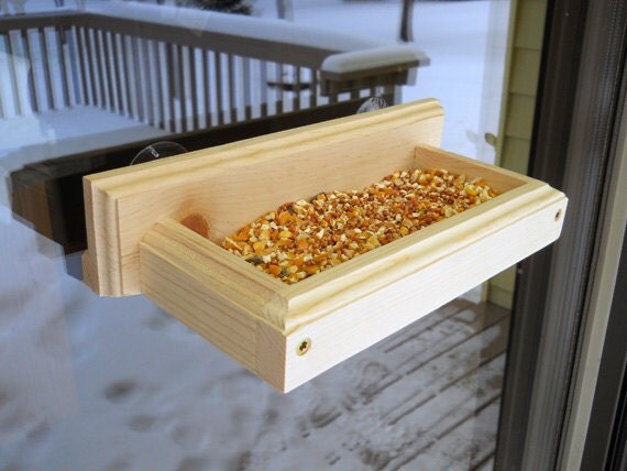 Window Bird Feeder - Wood Bird Feeder - Suction Cup Feeder