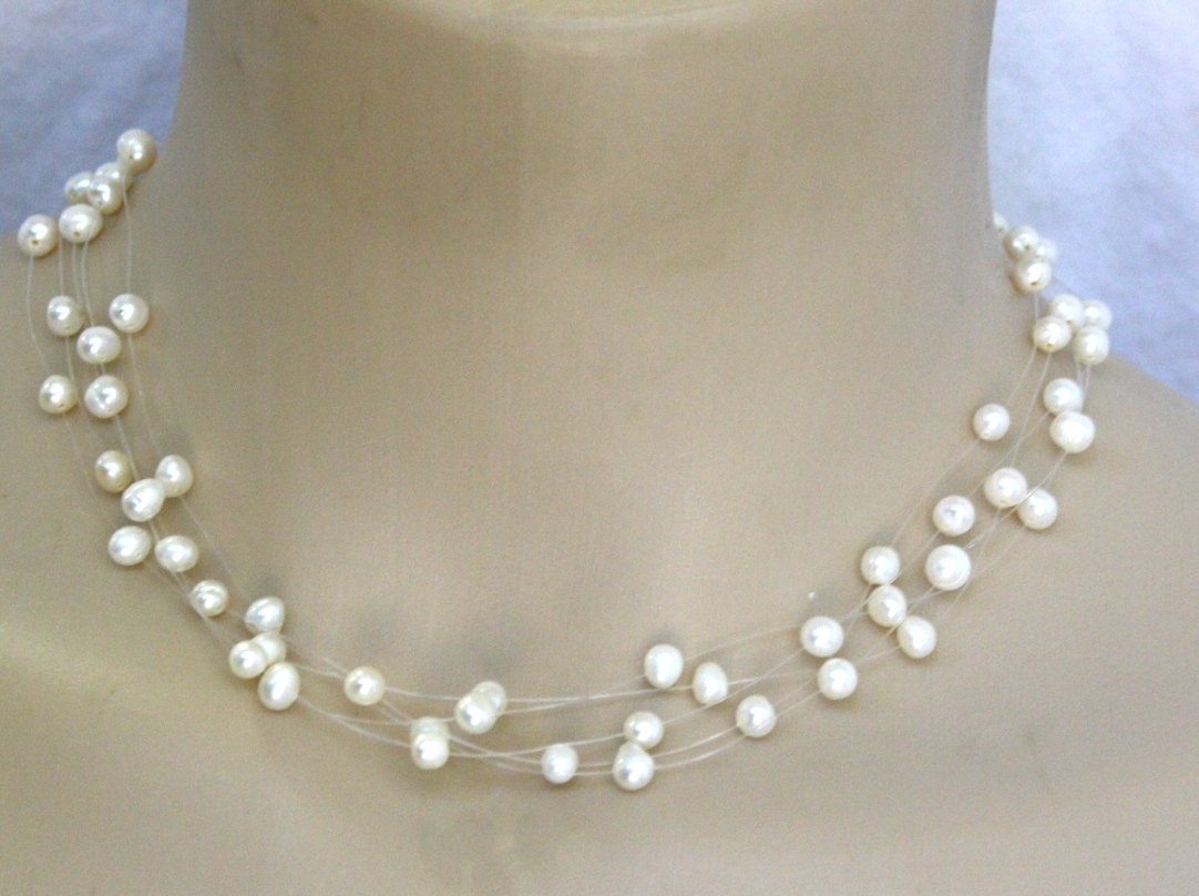 Floating fresh water pearls delicated choker necklace New