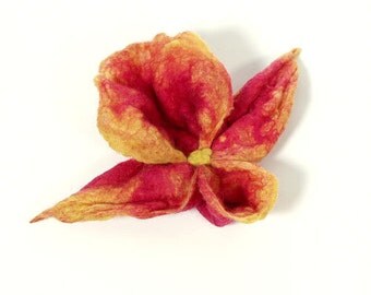 Felted brooch felt flower orchidea , wool brooch, merino, art