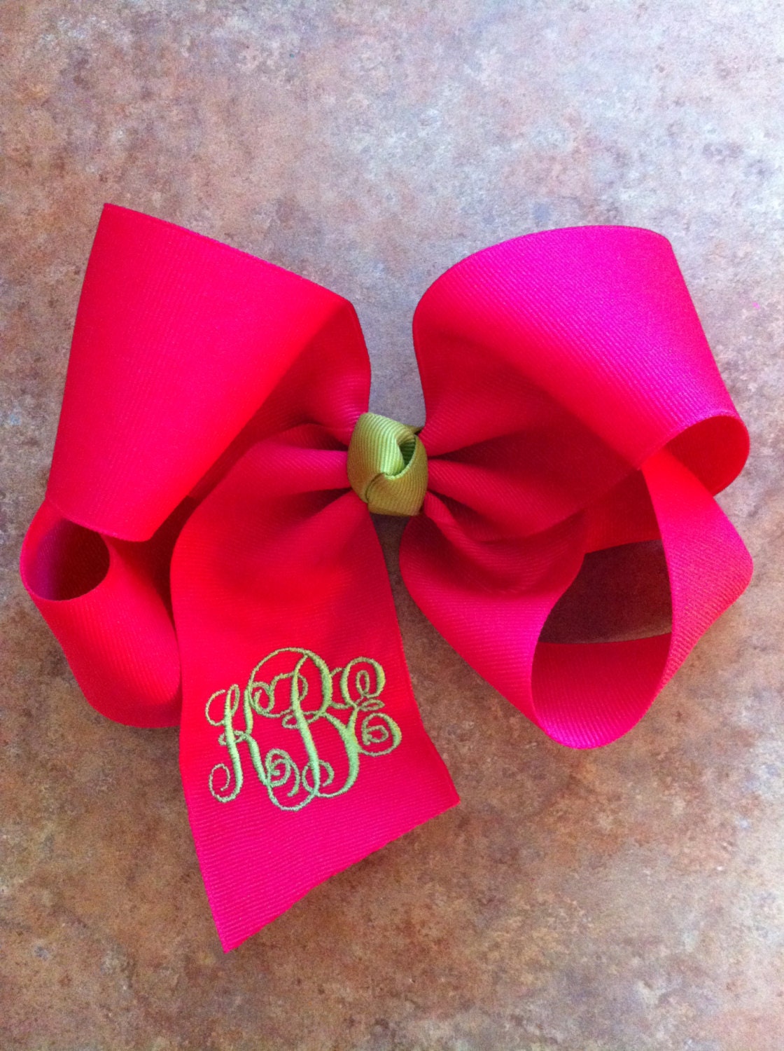 Large boutique hair bow with monogrammed by AllieKatKreations