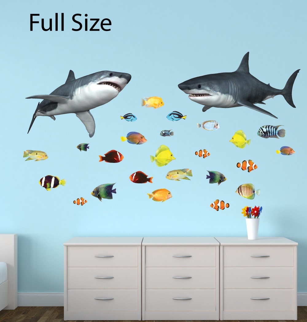 Shark Wall Decal Ocean Decals Tropical Fish Stickers