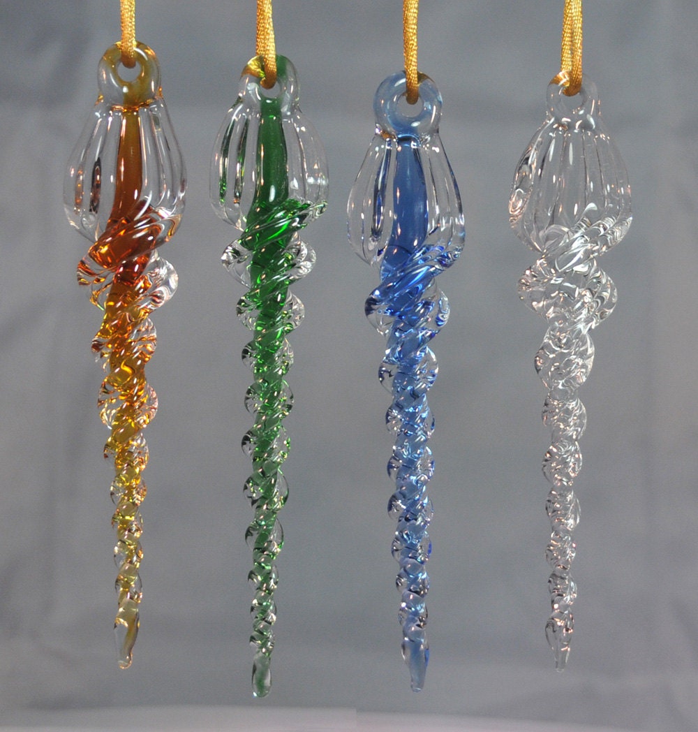 Set Of 4 Handmade Lampwork Glass Icicle By Northwestglassworks