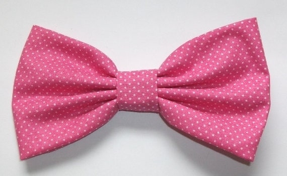 Items similar to Hair Bow - Bright Pink cotton w/ Small White Polka ...