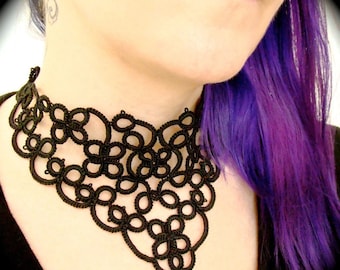 Tatted Lace Choker Collar Necklace - Four Scrolls