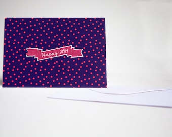 Happy new year card - 2014 - Blue and red dotted card