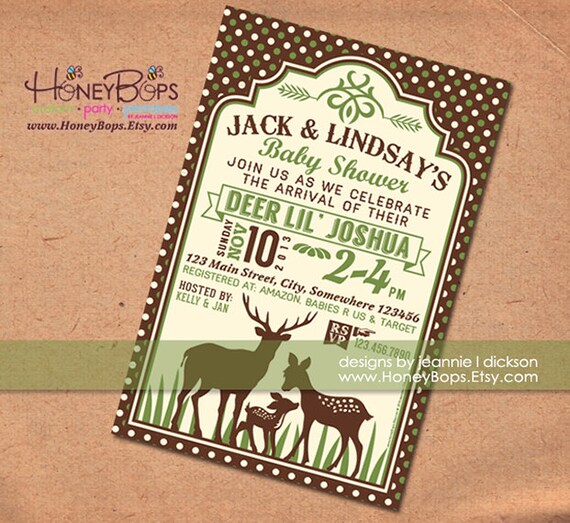 Deer Baby Boy or Girl Shower Personalized Printable Invitation - Digital File Il_570xn