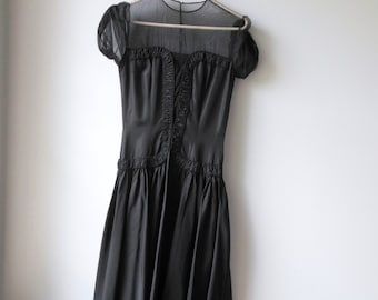 Items similar to 1940's Black SEQUIN Peplum Draped Swing Dress Vintage