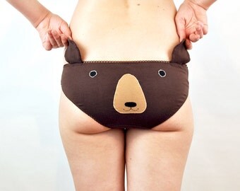 Knickers with brown bear face and ears. Lingerie underwear