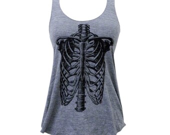 Ribcage Tank Top - Anatomical Skeleton Sleeveless Shirt - (Ladies Sizes S, M, L)