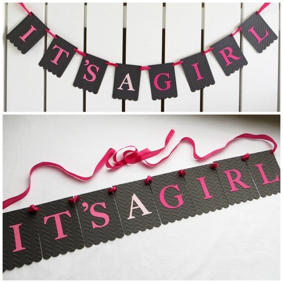 It's a Girl Garland - Embossed Chevron - READY TO SHIP - Girl Baby Shower Decor It's a Girl Banner Il_570xn