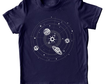 Solar system t-shirt, Kids Space Shirt, Childrens Clothing, Boys Girls Science shirt, Glow in the Dark Planets Shirt, kids stars planets tee
