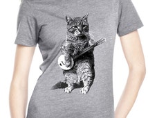 cat playing banjo t shirt