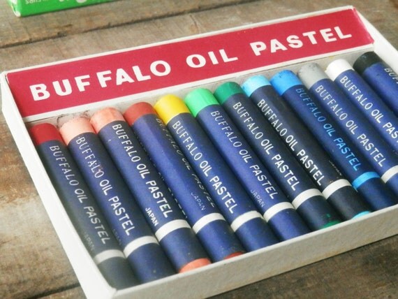 Oil Pastel Kit Vintage Art Supplies Crayons by HoundDogDigs