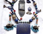 Vintage Multan Pakistan Silver Enamel Jewelry Set - necklace, earrings, bracelet -  Pakistani tribal jewelry, ethnic jewelry