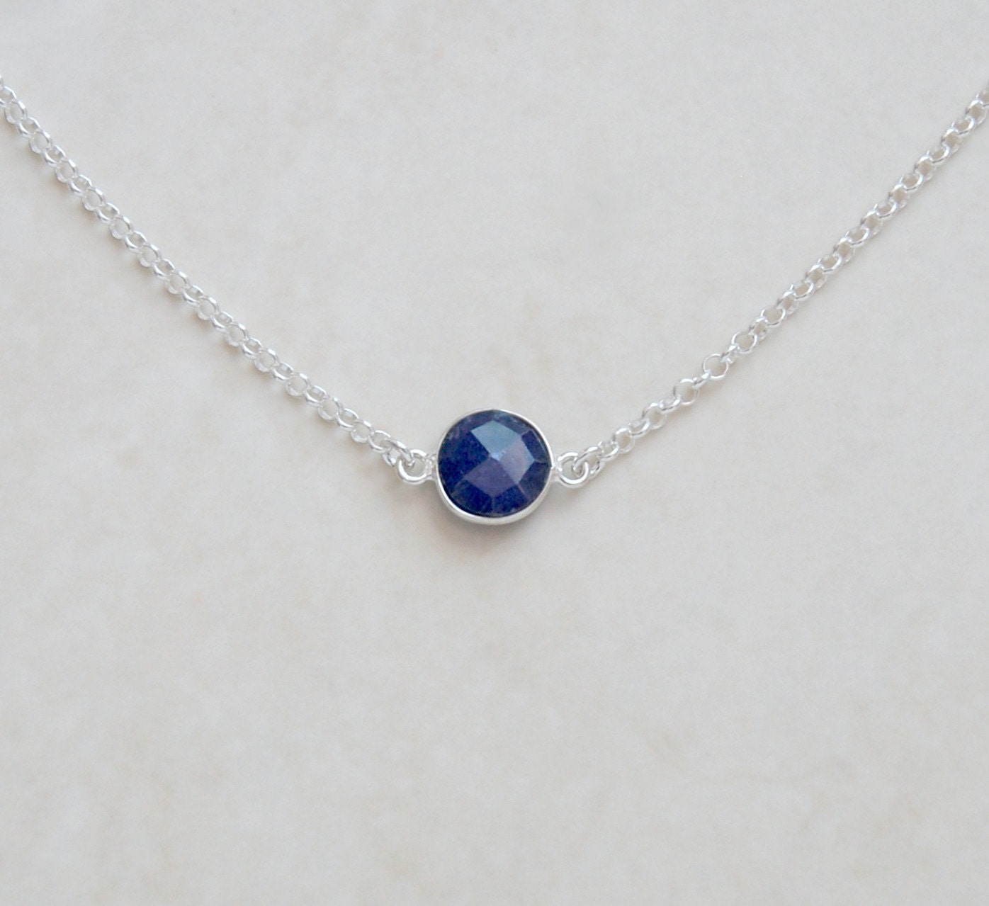 Sapphire necklace sterling silver bezel set blue by littleglamour