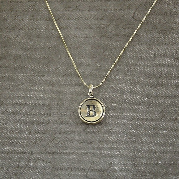 Letter B Necklace Silver Initial Typewriter Key Charm