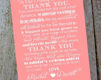 Custom Wedding Thank You Card with Bride and Grooms Name & Date. Style #2. Family and Friends Reception Table Card. DIY Printable.