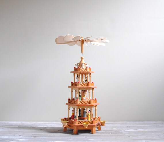 Christmas Pyramid 18 Inches Nativity Play 3 Tier Carousel With 6 Candle