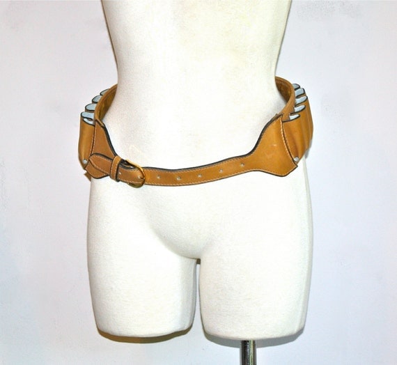 GUCCI Vintage Gun Belt Tan Leather Ammunition Holster