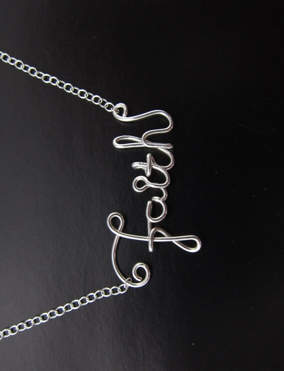 Items similar to Sterling Silver Faith Necklace, Gold Cursive Wire Name