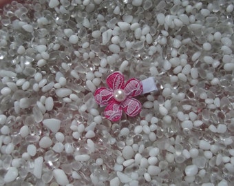 Hot Pink and White Lace Flower with Pearl Center Hair Clip - No Slip Grip - Baby - Toddler - Girl - Teen - Adult Hair Clip