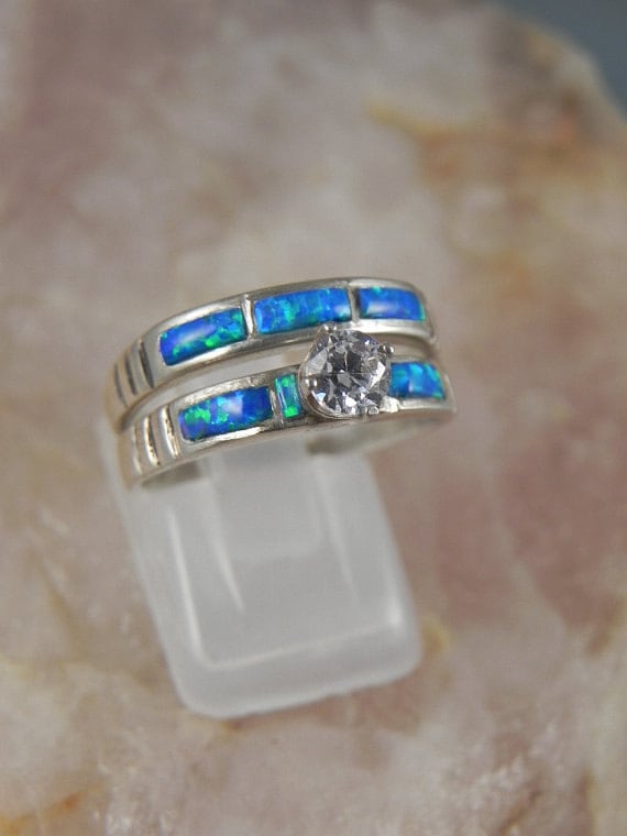 Native American Opal Wedding Ring Set