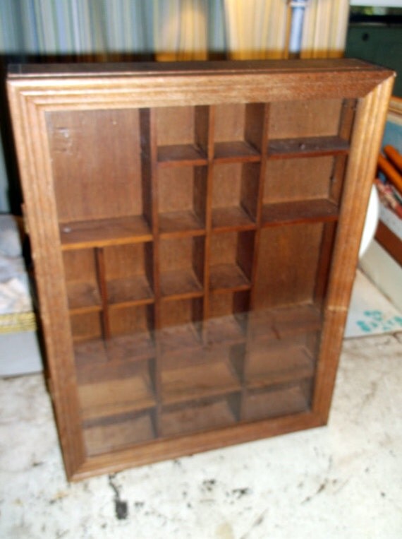 Vintage Wood with Glass Door Shadow Box or Display Case